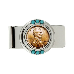 �A�����J���R�C���g���W���[ �����Y ���z �A�N�Z�T���[ Men's 1909 First-Year-Of-Issue Lincoln Penny Turquoise Coin Money Clip Silver