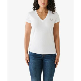トゥルーレリジョン レディース カットソー トップス Women's Short Sleeve Studded V-neck T-shirt Optic White