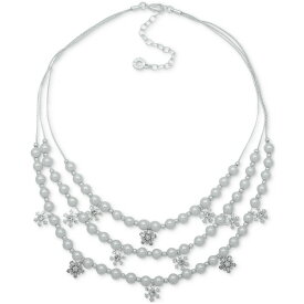 アンクライン レディース ネックレス・チョーカー・ペンダントトップ アクセサリー Silver-Tone Crystal Snowflake & Imitation Pearl Layered Collar Necklace, 16" + 3" extender Crystal