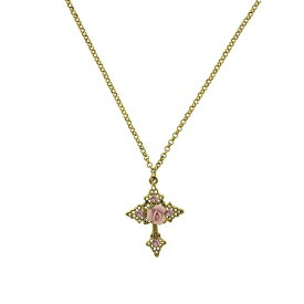 2028 レディース ネックレス・チョーカー・ペンダントトップ アクセサリー Gold-Tone Pink Crystal Cross and Pink Porcelain Rose Filigree Necklace 16" Adjustable Pink