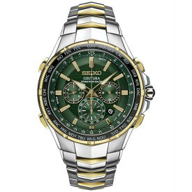 セイコー メンズ 腕時計 アクセサリー Men's Chronograph Solar Coutura Radio Sync Two-Tone Stainless Steel Bracelet Watch 45mm Green