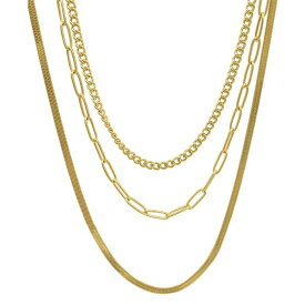 アドニア メンズ ネックレス・チョーカー アクセサリー Curb Chain, Paper Clip Chain, and Herringbone Chain Necklace Set Yellow