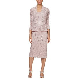 エス エル ファッションズ レディース ワンピース トップス 2-Pc. Lace Jacket & Midi Dress Set Blush