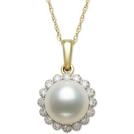 ベル ドゥ メール レディース ネックレス・チョーカー・ペンダントトップ アクセサリー Cultured Freshwater Pearl (7mm) & Diamond (1/8 ct. t.w.) Halo 18" Pendant Necklace in 14k Gold. Created for Macy's Gold