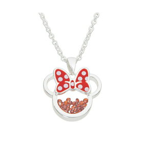 ディズニー レディース ネックレス・チョーカー・ペンダントトップ アクセサリー Minnie Mouse Womens Silver Plated Birthstone Shaker Necklace - 18+2'' January garnet red