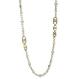 アンクライン メンズ ネックレス・チョーカー アクセサリー Gold-Tone Imitation Pearl & Stone Baguette 42"Statement Necklace Crystal