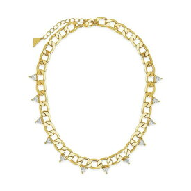 スターリングフォーエバー レディース ネックレス・チョーカー・ペンダントトップ アクセサリー Women's Cuban Chain with Triangle Station Cubic Zirconia Choker Necklace 14K Gold Plated