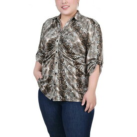 ニューヨークコレクション メンズ カットソー トップス Plus Size 3/4 Roll Tab Rouched-Front Top Snake Animal