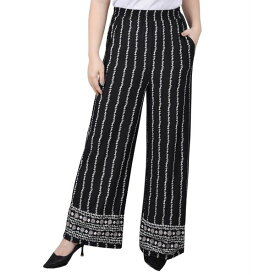 ニューヨークコレクション メンズ カジュアルパンツ ボトムス Petite Wide Leg Pull On Pants Black Floral Border