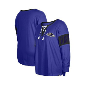ニューエラ レディース Tシャツ トップス Women's Purple Baltimore Ravens Plus Size Lace-Up Notch Neck Long Sleeve T-shirt Purple