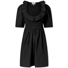 ガニー レディース ワンピース トップス GANNI Cotton Poplin Open-Neck Smock Mini Dress Black