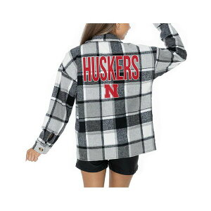 Q[fC fB[X WPbgu] AE^[ Women's Grey Nebraska Huskers Long Sleeve Brushed Plaid Button-Up Overshirt Jacket Gray