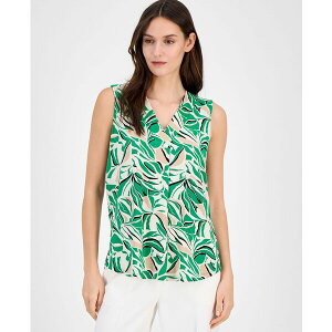 ANC fB[X Jbg\[ gbvX Women's Printed Sleeveless V-Neck Shell Top Tropical Green Multi