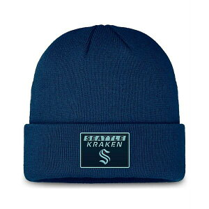 t@ieBNX Y Xq ANZT[ Men's Deep Sea Blue Seattle Kraken Authentic Pro Cuffed Knit Hat Navy