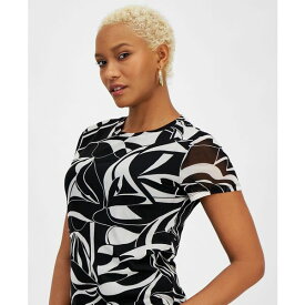 バースリー レディース カットソー トップス Women's Abstract-Print Mesh Top, Created for Macy's Black/bar White