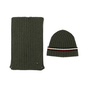 g~[ qtBK[ Y Xq ANZT[ Men's 2-Piece Wide Rib Global Stripe Cuff Beanie and Scarf Set Dark Grey Heather
