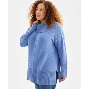 �X�^�C���A���h�R�[ ���f�B�[�X �j�b�g&�Z�[�^�[ �A�E�^�[ Women's Envelope-Neck Tunic Sweater, PP-4X, Created for Macy's Blue Anchor
