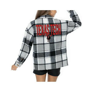 Q[fC fB[X WPbgu] AE^[ Women's Grey Texas Tech Red Raiders Long Sleeve Brushed Plaid Button-Up Overshirt Jacket Gray