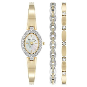 ANC fB[X rv ANZT[ Women's Quartz Two-Tone Metal Alloy Bracelet Watch Set, 18mm White, Gold-Tone
