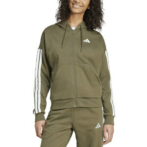 AfB_X fB[X WPbgu] AE^[ Women's 3-Stripe Fleece Full Zip Hoodie Olive Strata/white