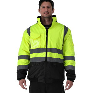 tbWEFA Y WPbgu] AE^[ Men's HiVis Waterproof Bomber Jacket - Extreme Cold Protection, High-Visibility, Fleece-Lined, Rollout Hood Lime