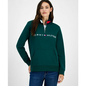 g~[ qtBK[ fB[X p[J[EXEFbgVc AE^[ Women's Quarter Zip Embroidered Logo Sweatshirt Forest Green
