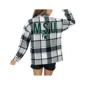 Q[fC fB[X WPbgu] AE^[ Women's Grey Michigan State Spartans Long Sleeve Brushed Plaid Button-Up Overshirt Jacket Gray