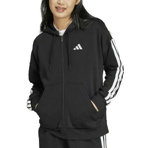 AfB_X fB[X WPbgu] AE^[ Women's 3-Stripe Fleece Full Zip Hoodie Black/white