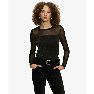 �T���N�`���A���[ ���f�B�[�X �J�b�g�\�[ �g�b�v�X Women's Sparkle Mesh Long-Sleeve Top Black