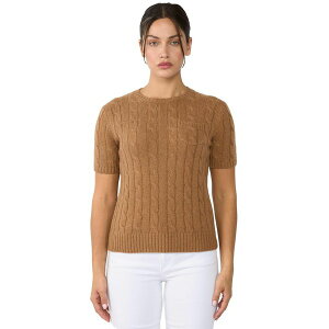 �W�F�j�[ ���E ���f�B�[�X �j�b�g&�Z�[�^�[ �A�E�^�[ Women's 70% Wool 30% Cashmere Chuncky Cable-knit Crewneck Short Sleeve Sweater Toast