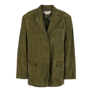 }j fB[X WPbgu] AE^[ Green Single-breasted Jacket With Notched Revers And Logo Patch On The Rear In Suede Woman Verde