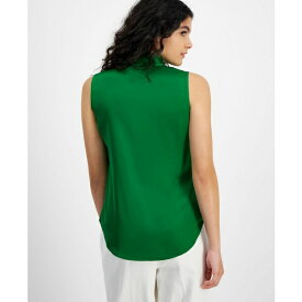 バースリー レディース シャツ トップス Women's Tie-Neck Sleeveless Satin Blouse, Created for Macy's Green Chili