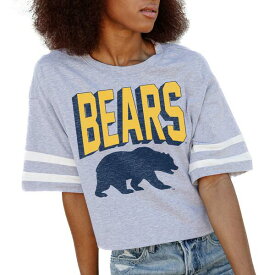 ゲームデイ レディース Tシャツ トップス Cal Bears Gameday Couture Women's No Shortcuts Drop Shoulder Sleeve Stripe Cropped TShirt Gray