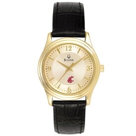 ブロバ レディース 腕時計 アクセサリー Washington State Cougars Bulova Women's Stainless Steel Watch with Leather Band Gold/Black