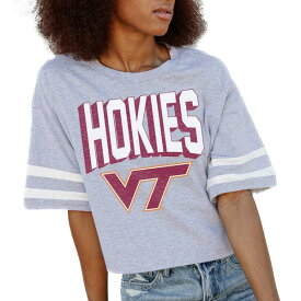 ゲームデイ レディース Tシャツ トップス Virginia Tech Hokies Gameday Couture Women's No Shortcuts Drop Shoulder Sleeve Stripe Cropped TShirt Gray