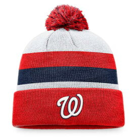 ファナティクス メンズ 帽子 アクセサリー Washington Nationals Fanatics Stripe Cuffed Knit Hat with Pom Red