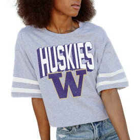 ゲームデイ レディース Tシャツ トップス Washington Huskies Gameday Couture Women's No Shortcuts Drop Shoulder Sleeve Stripe Cropped TShirt Gray