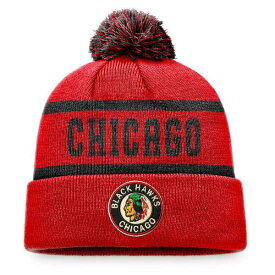ファナティクス メンズ 帽子 アクセサリー Chicago Blackhawks Fanatics Original Six Cuffed Knit Hat with Pom Red/Black