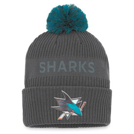 ファナティクス メンズ 帽子 アクセサリー San Jose Sharks Fanatics Authentic Pro Home Ice Cuffed Knit Hat with Pom Charcoal