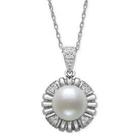 ベル ドゥ メール レディース ネックレス・チョーカー・ペンダントトップ アクセサリー Cultured Freshwater Button Pearl (10mm) & Lab-Created White Sapphire (1/2 ct. t.w.) Flower 18" Pendant Necklace in Sterling Silver Sterling Silver