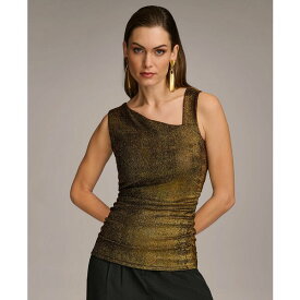 ダナキャラン レディース カットソー トップス Women's Sleeveless Metallic Top Blk/gold