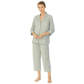 ラルフローレン レディース 帽子 アクセサリー Womens 3/4 Sleeve Cotton Notch Collar Capri Pant Pajama Set Grey Stripe