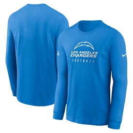 ナイキ メンズ Tシャツ トップス Los Angeles Chargers Nike Sideline Performance Long Sleeve TShirt Powder Blue