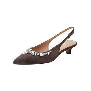 lApE fB[X q[ V[Y CRYSTAL Women's Bejeweled Kitten Heel Slingback Pump Chocolate suede
