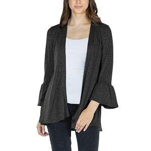 24�Z�u���R���t�H�[�g ���f�B�[�X �W���P�b�g���u���]�� �A�E�^�[ Women's Three Quarter Bell Sleeve Open Cardigan Jacket Black