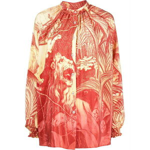 �G�t�A�[���G�X?�t�H�[���X�g���X�E�X���[�p�[�Y ���f�B�[�X �V���c �g�b�v�X Graphic-print silk blouse Red
