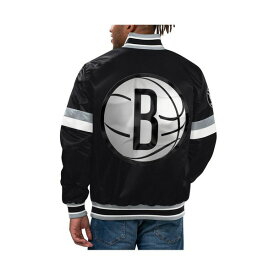 スターター レディース ジャケット＆ブルゾン アウター Men's Black Brooklyn Nets Home Game Satin Full-Snap Varsity Jacket Black