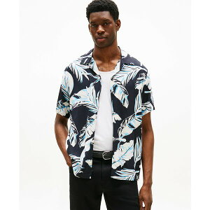 g~[ qtBK[ Y Vc gbvX Men's Regular-Fit Leaf-Print Camp Shirt Black / Allover