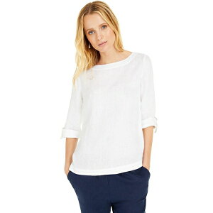 �`���[�^�[�N���u ���f�B�[�X �J�b�g�\�[ �g�b�v�X Petite 100% Linen Cuffed Top, Created for Macy's Bright White