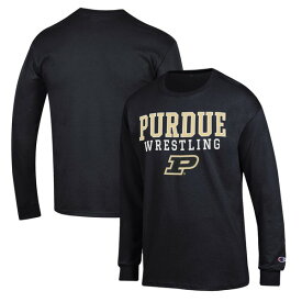 チャンピオン メンズ Tシャツ トップス Purdue Boilermakers Champion Wrestling Stack Logo Long Sleeve TShirt Black